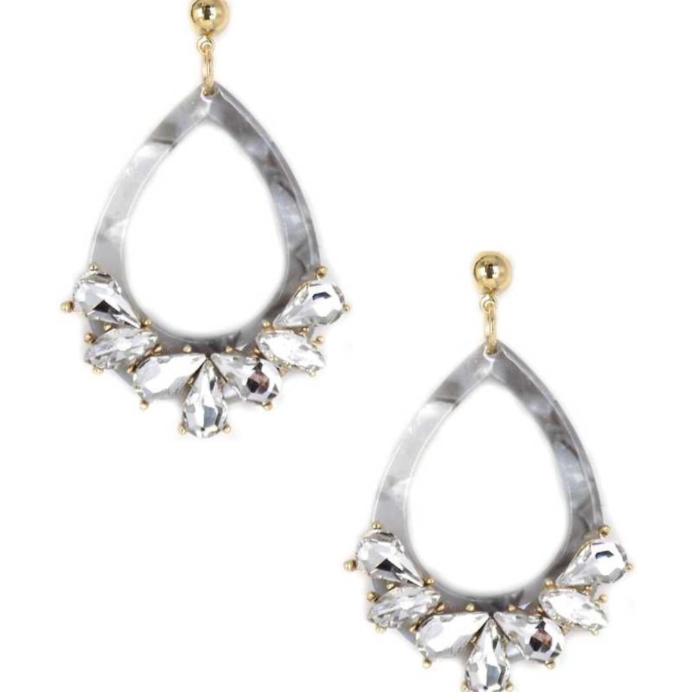 Acetate Rhinestone Teardrop Dangle Earring - Picture 2 of 5